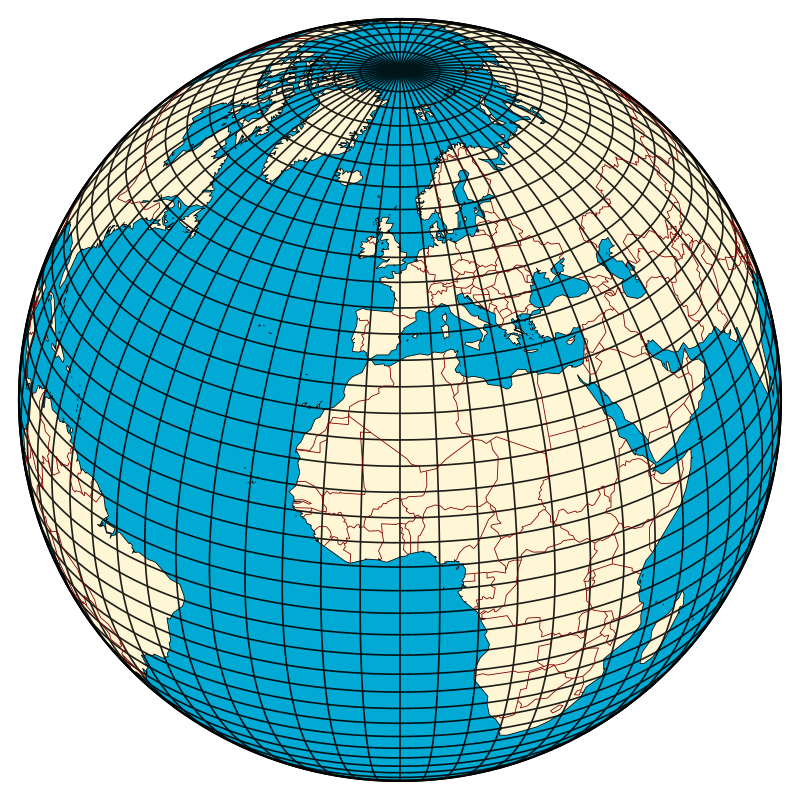 A grid pattern on a globe formed by latitude and longitude lines