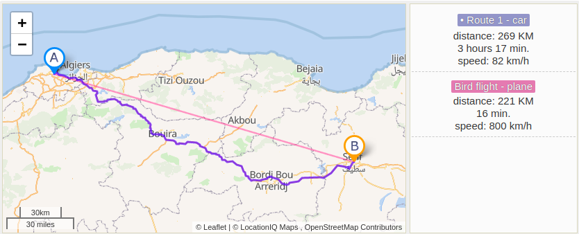 distance between setif and aliers