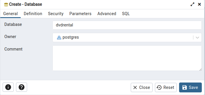 give name PostgreSql database