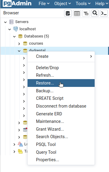 restore database 