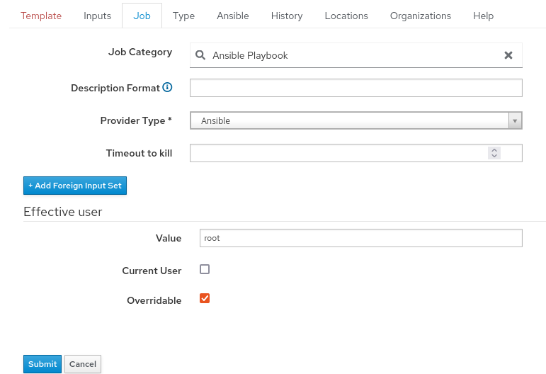 Define job template Category